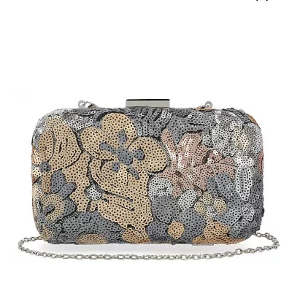 Metallic embellished clutch bag.
